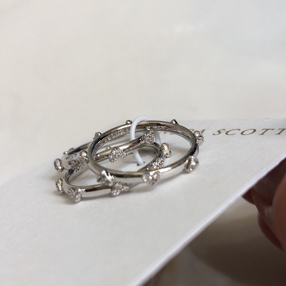 Kendra Scott Silver Tone Haven Heart 3PC Stackable Ring Set Size 7 Crystal NWT - Picture 10 of 16